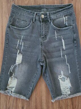 Manfinity Men’s Distressed Denim Jean Shorts Stretch Gray Size XS